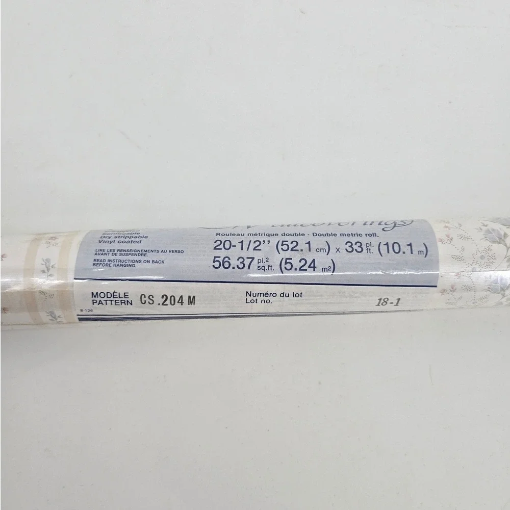 Collins & Aikman Wallpaper Floral Blue Rose Cream Stripe Double Roll CS.204 M